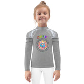 Snow Queen’s Winter Wonderland Kids Rash Guard front view.